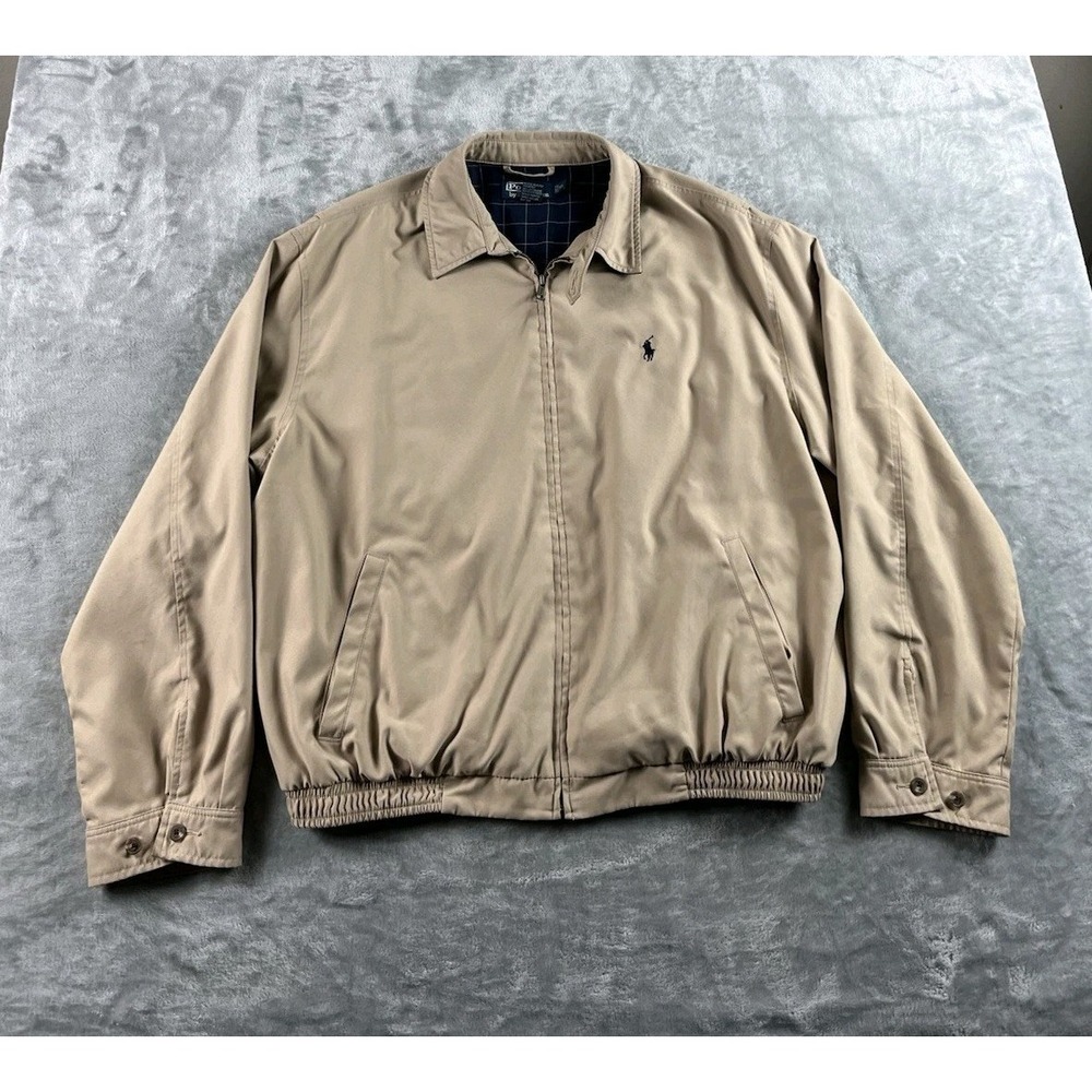 VTG Polo Ralph Lauren Jacket Mens XL Beige Bi-Swing Lined Full Zip Bomber Y2K